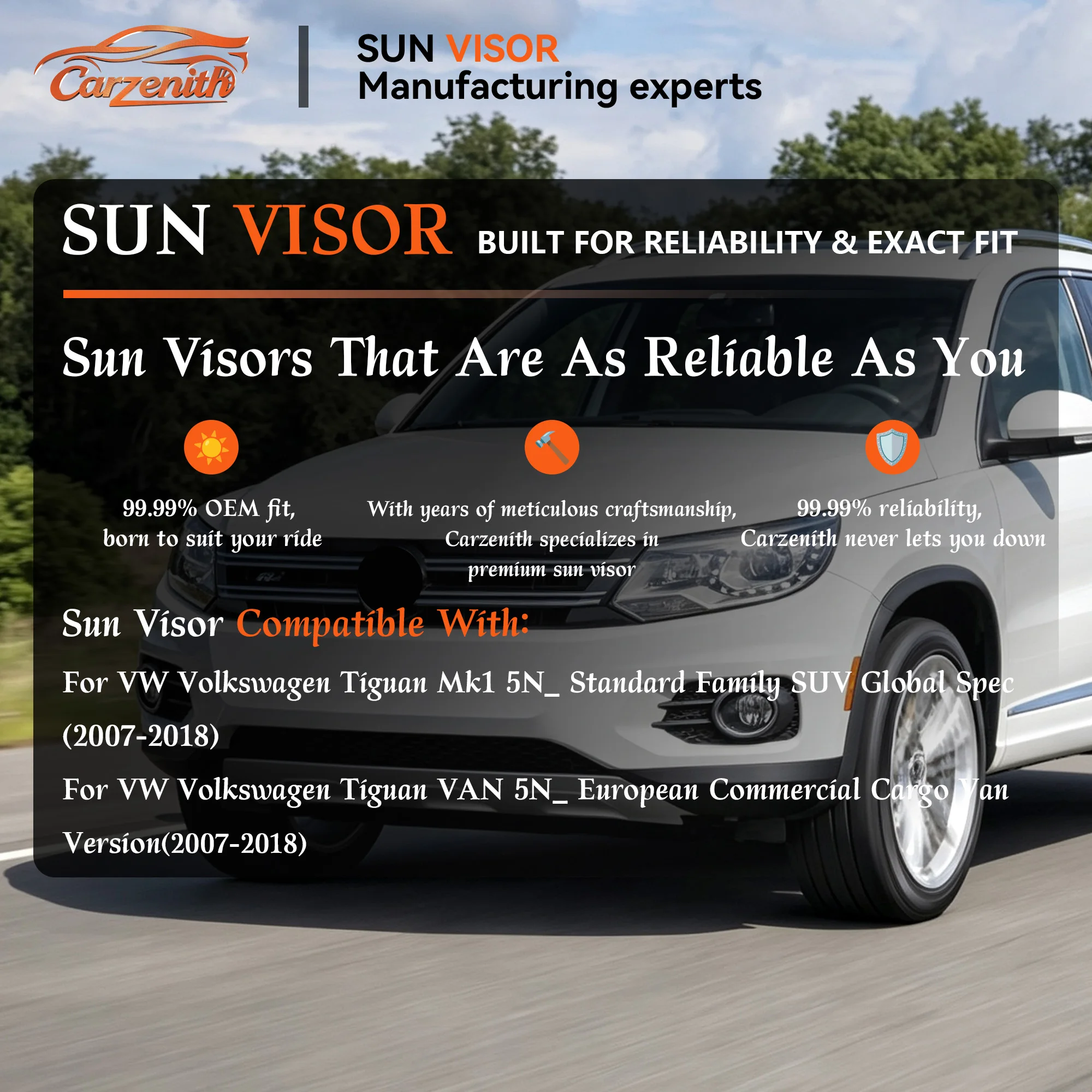 Carzenith Sun Visor For VW Volkswagen Tiguan MK 1 2007 2008 2009 2010 2011 2012 2013 2014 2015 2016 2017 2018 Sunvisor