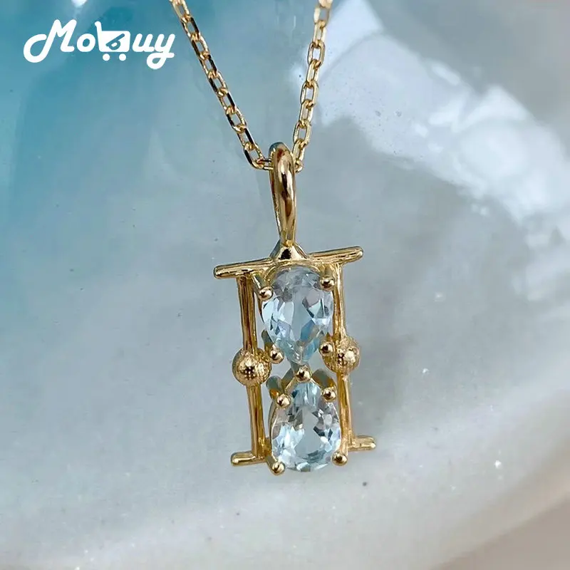 MoBuy Time Hourglass Natural Gemstone Topaz Necklace For Women 925 Sterling Silver Gold Plated Fine Jewelry Christmas Gift