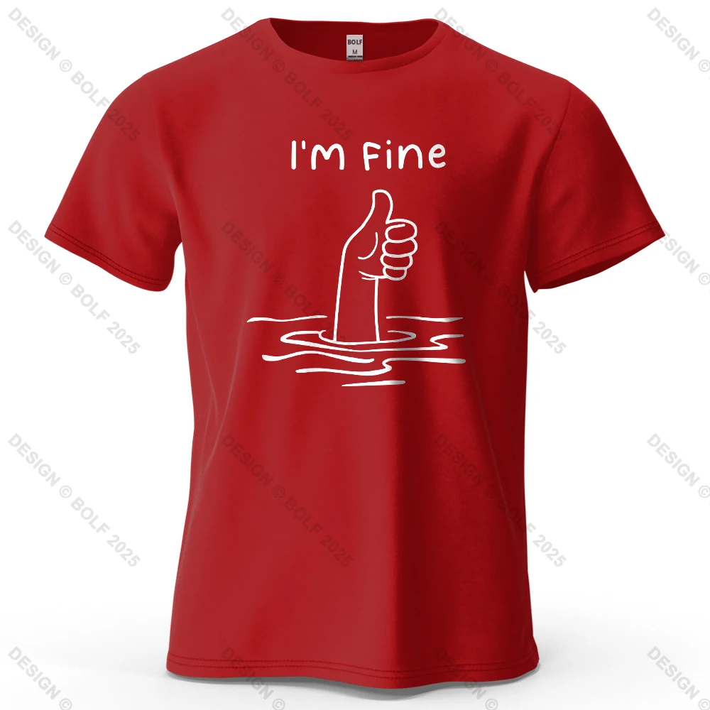 I'm Fine Lustiges bedrucktes Herren-T-Shirt aus 100 % Baumwolle, übergroße, minimalistische Cartoon-Grafik-T-Shirts für Damen, Tops, T-Shirts, Streetwear