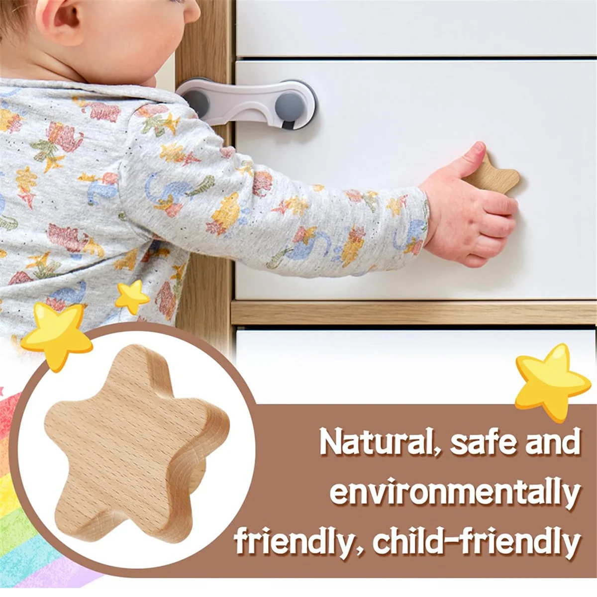 handle Boho Dresser Knobs-12Pack Wood Drawer Knobs Star-Shaped Wooden Dresser Pulls with 24Screws for Cabinet,Furniture