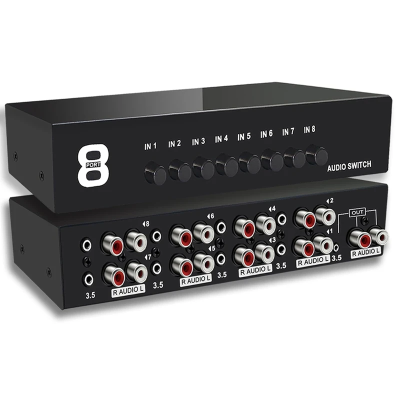 

Двунаправленный стереоаудиопереключатель 3,5 мм Aux + RCA L/R, 8-в-1, аналоговый аудиопереключатель A/B, селектор