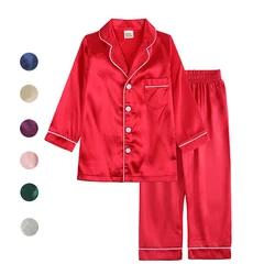 Solid Color Satin Pajamas for Children Homewear Suits Boys Girls Silky Sleepwear Baby Kids Casual Pyjamas Autumn Pijamas Lounge