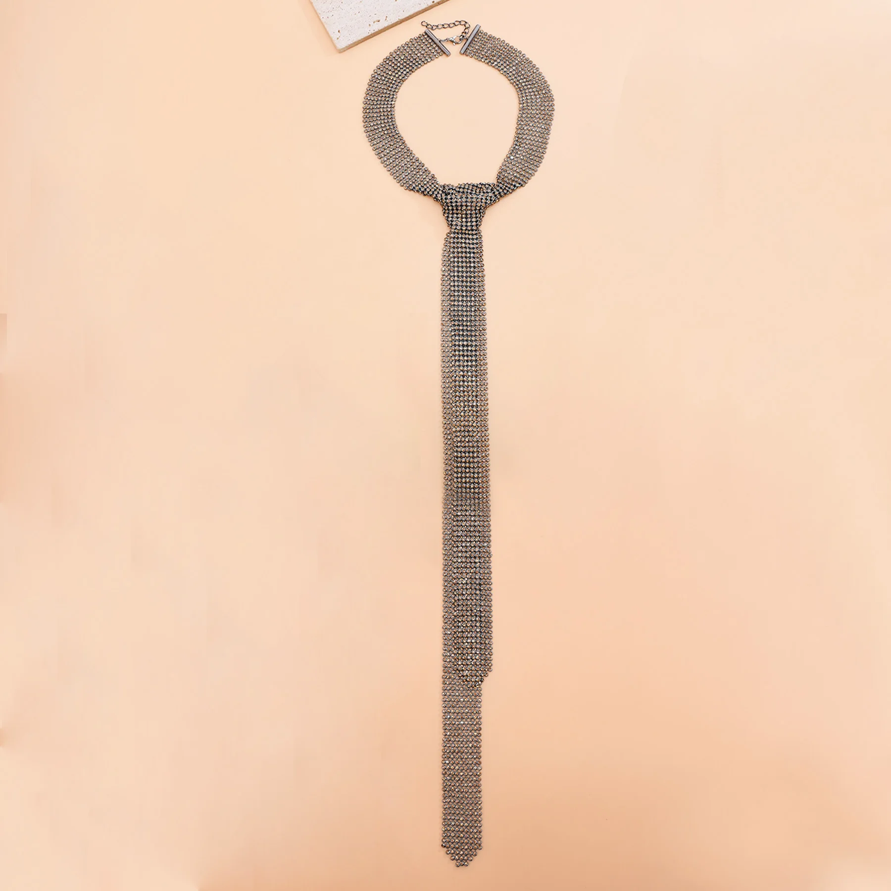 

European retro hollow full diamond long tie style dark color series necklace fashion trend necklace runway cool tide collocation