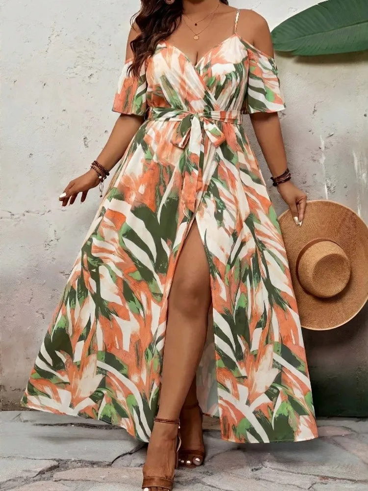 L-4XL Plus Size Clothes Dresses Women Robes Summer Autumn Short Sleeve Street Style Casual 3XL 4XL Big Size Maxi Dress Oversized