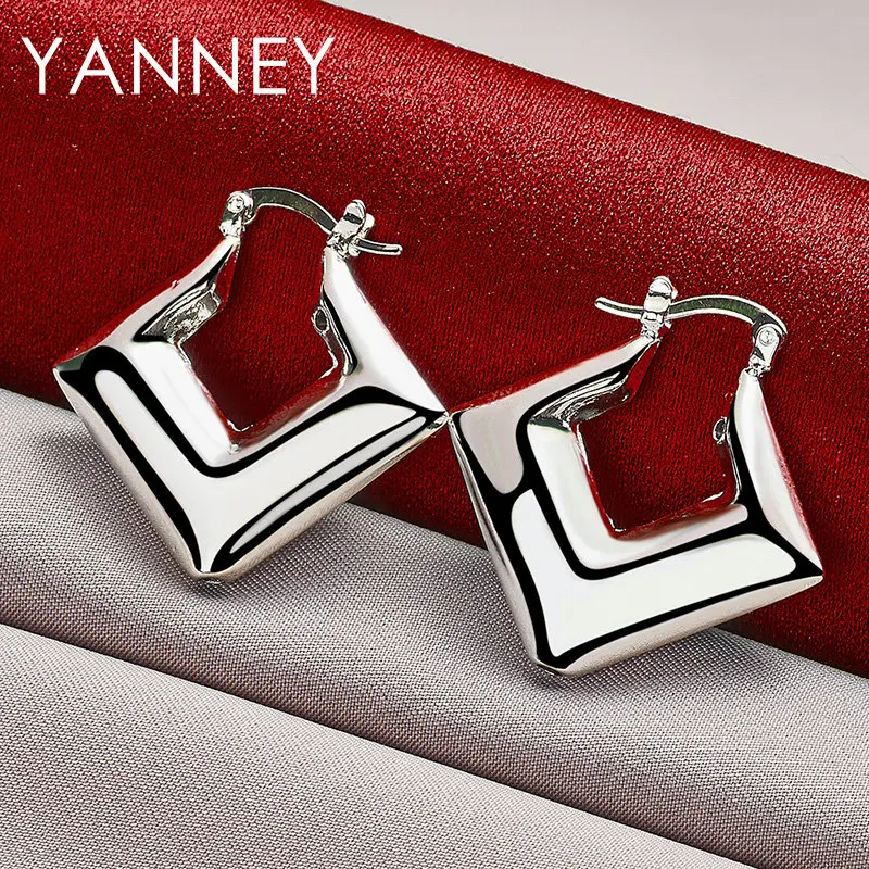 

30MM 925 Sterling Silver Glossy Square Hoop Earrings For Women Fashion Charm Wedding Engagement Party Gift Jewelry Accessories