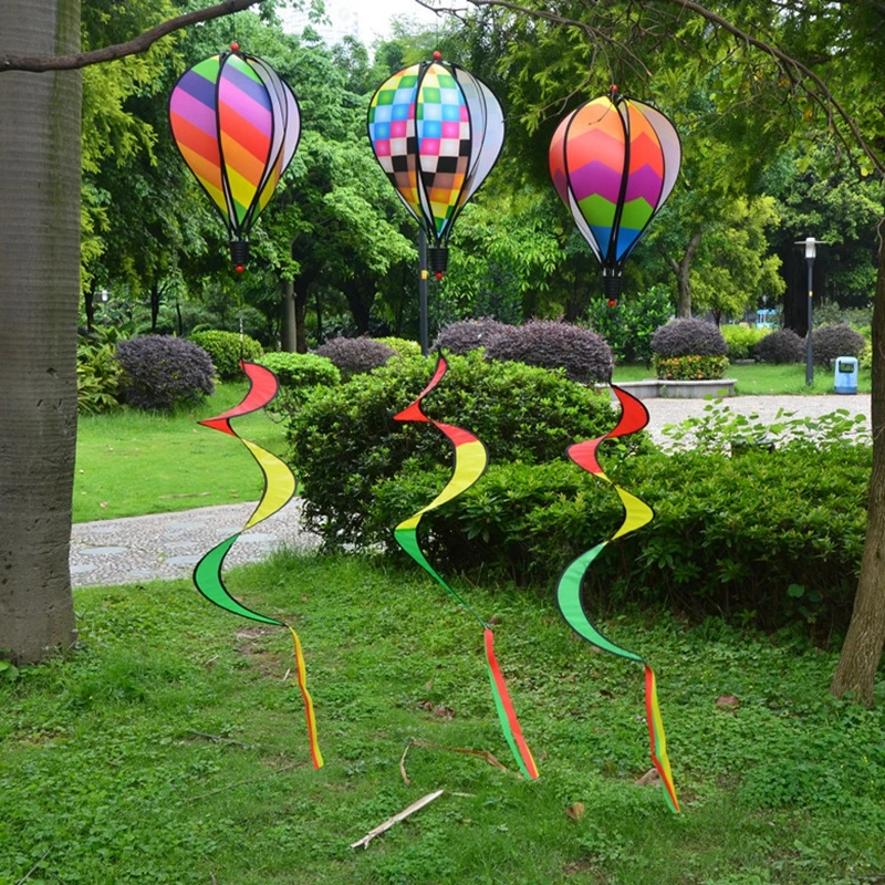 Rainbow Hot Air Balloon Garden Wind Spinners Lawn Yard Catchers Ornaments Windmills Outdoor Hanging Decor Hanging Windsock