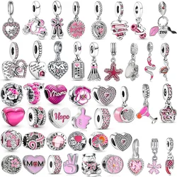 2024 Classic Pink Mom Pendant Alloy Happy Birthday Charm Beads For Women Pandora DIY Bracelet Necklace Jewelry Accessories Gifts