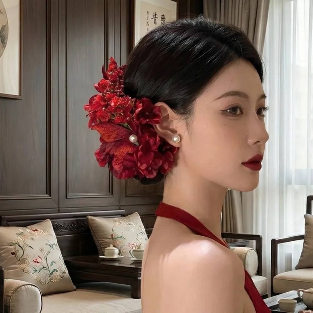 

Butterfly Hanfu Hair Accessories Red Ancient Style Chinese Style Hair Clip Side Clip Headdress Flower Hairpin Wedding Party