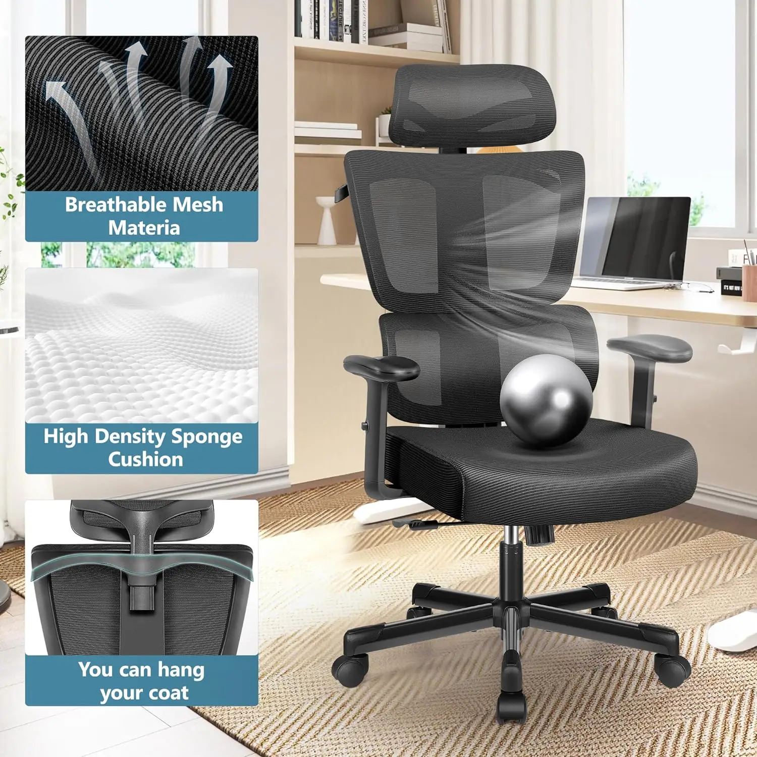 Cadeira ergonômica do jogo do computador traseiro alto, cadeira grande e alta confortável do Home Office com apoio lombar