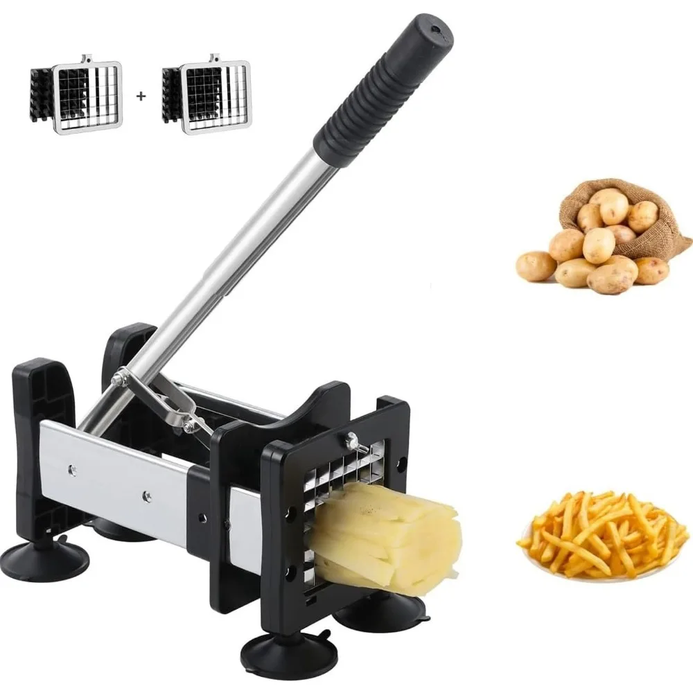 

Stainless Steel French Fry Cutter with Dual Blades for Potatoes and Vegetables, Easy to Clean