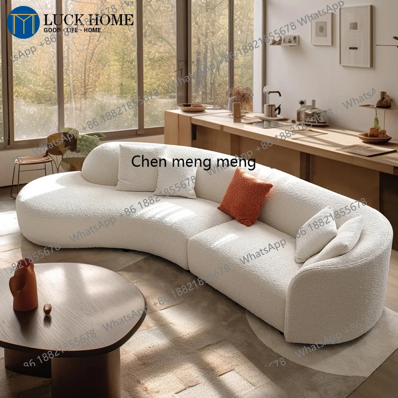 

Italian light luxury curved moon sofa small apartment living room lamb wool cream wind