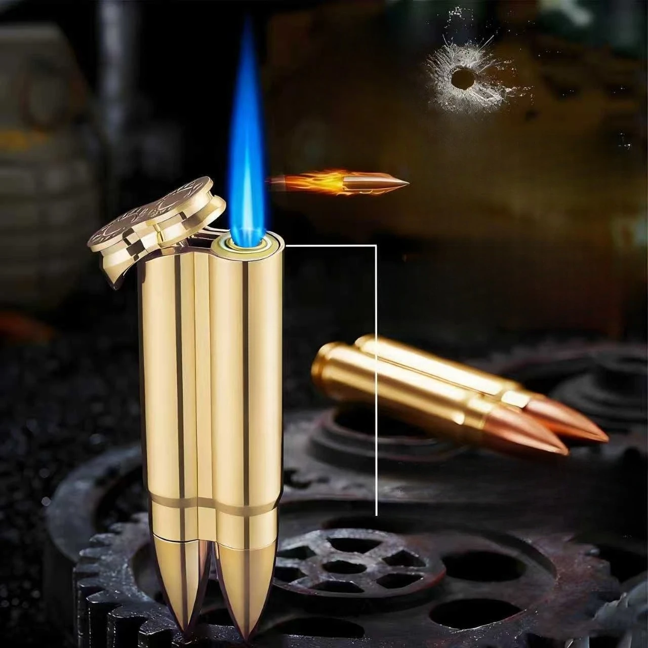 New Windproof Metal Twin Bullet Lighter Jet Blue Flame RefillableLighters , Men's Cigarette Gift Outdoor Camping