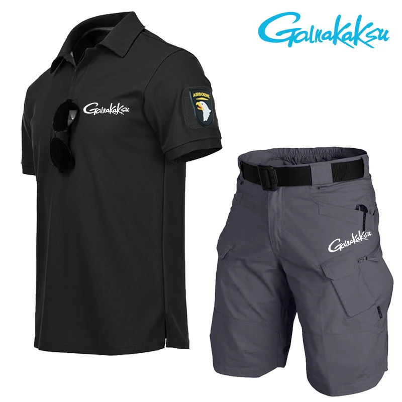 Traje pesca secado rápido hombre – camiseta táctica pantalones bolsillos - imagen 2