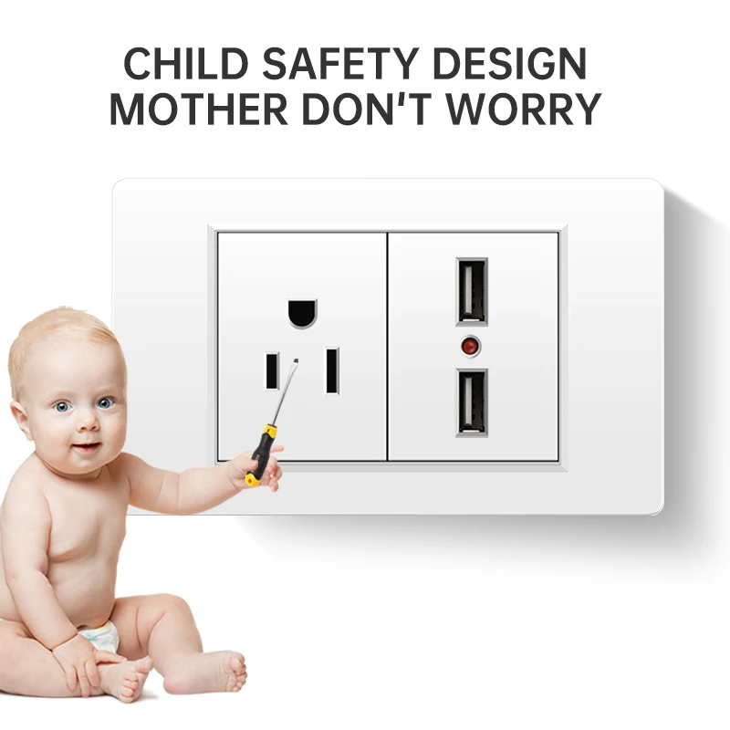 PSSRISE US Standard Wall Switch Socket White PC Panel DIY Multifunctional Switch Power Outlet USB Combination 118mm*72mm