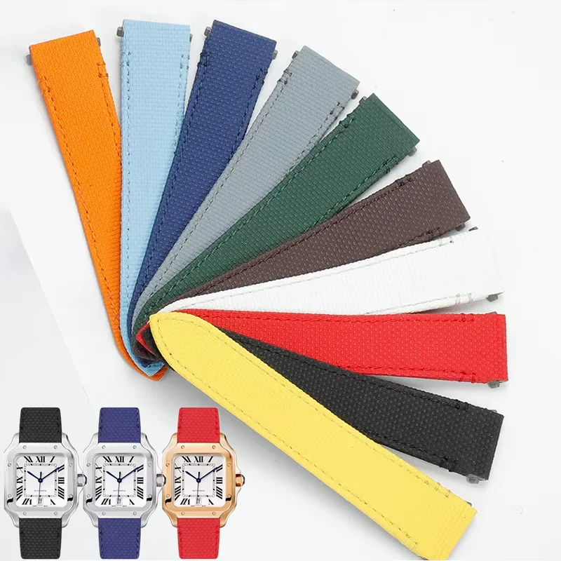 

FKM Rubber Watch band For Cartier Santos de Cartier WSSA0009 WSSA0010, Quick Release Replacement Fluororubber Strap 19mm 21mm