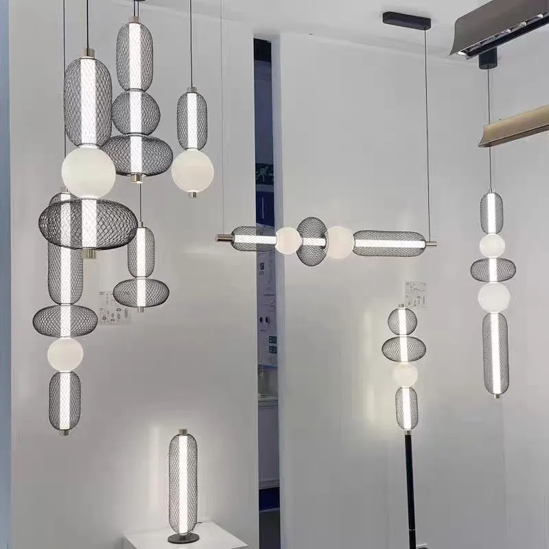 Arte longa tira de ferro malha led lustre designer globo vidro lâmpada restaurante quarto bar hotel cozinha atmosfera decoração luz