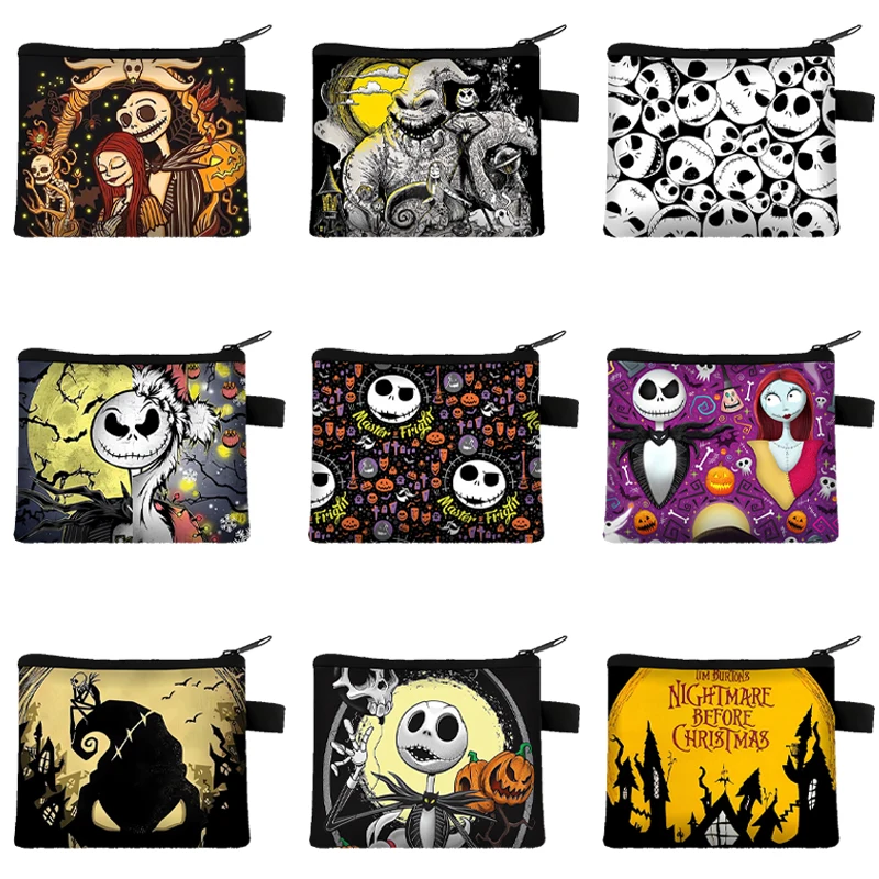 Disney The Nightmare Before Christmas Jack Skellington Coin Purse Cartoon Anime Printed Storage Bags Mini Square Zippered Bag