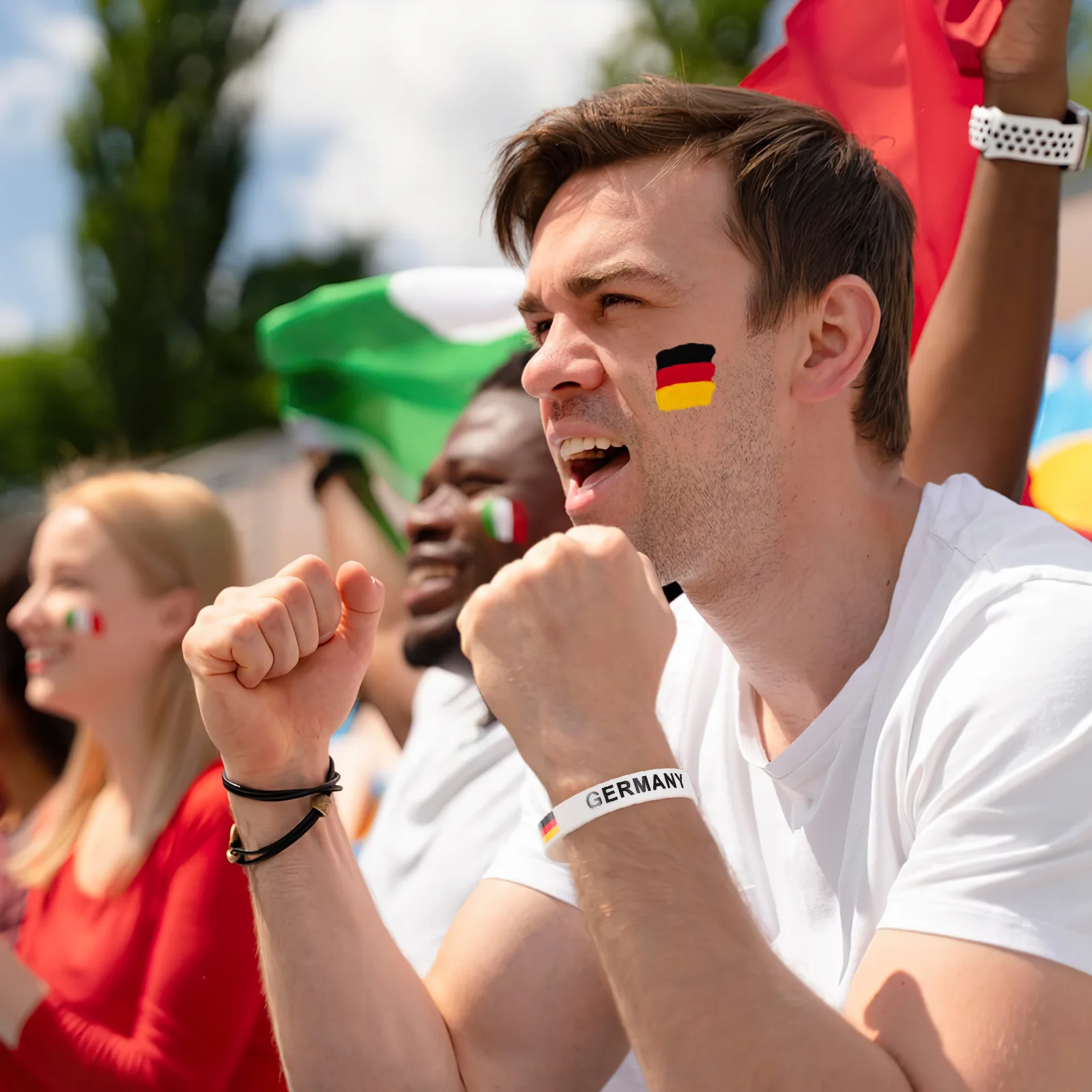 

10Pcs Flag Printed Country Silicone Wristband Soft Comfortable Sports Bracelet National Symbol Cheer Football Match Germany