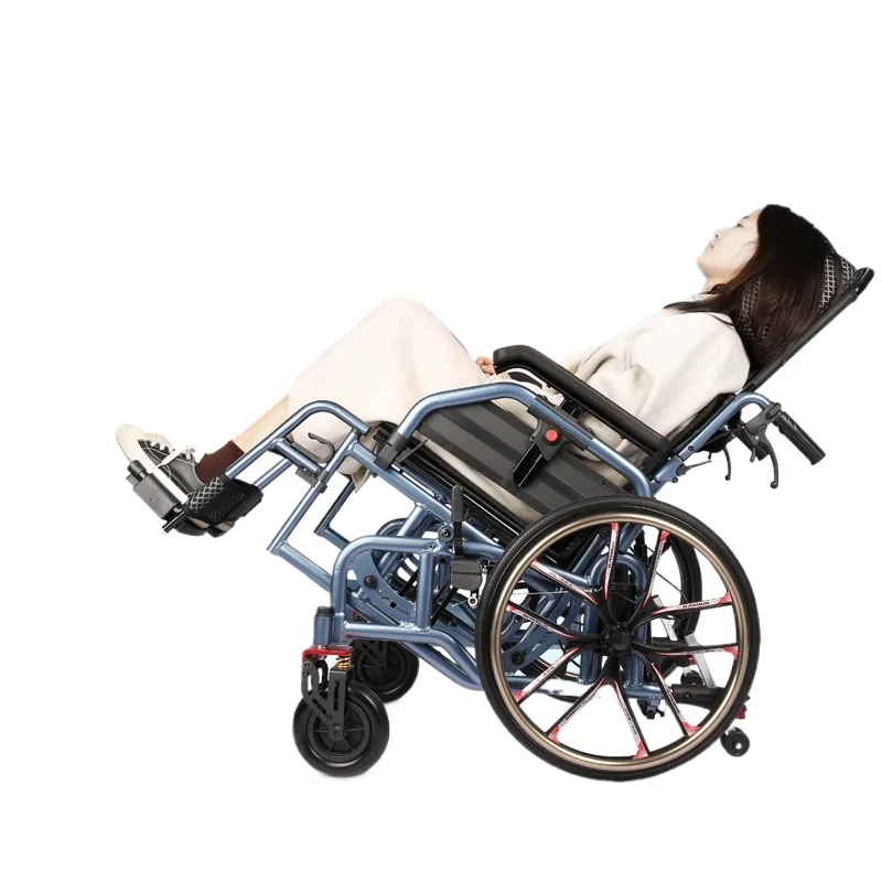 Wheelchair elderly light folding partial pressure full lying trolley with toilet bath paralyzed aluminum alloy scooter