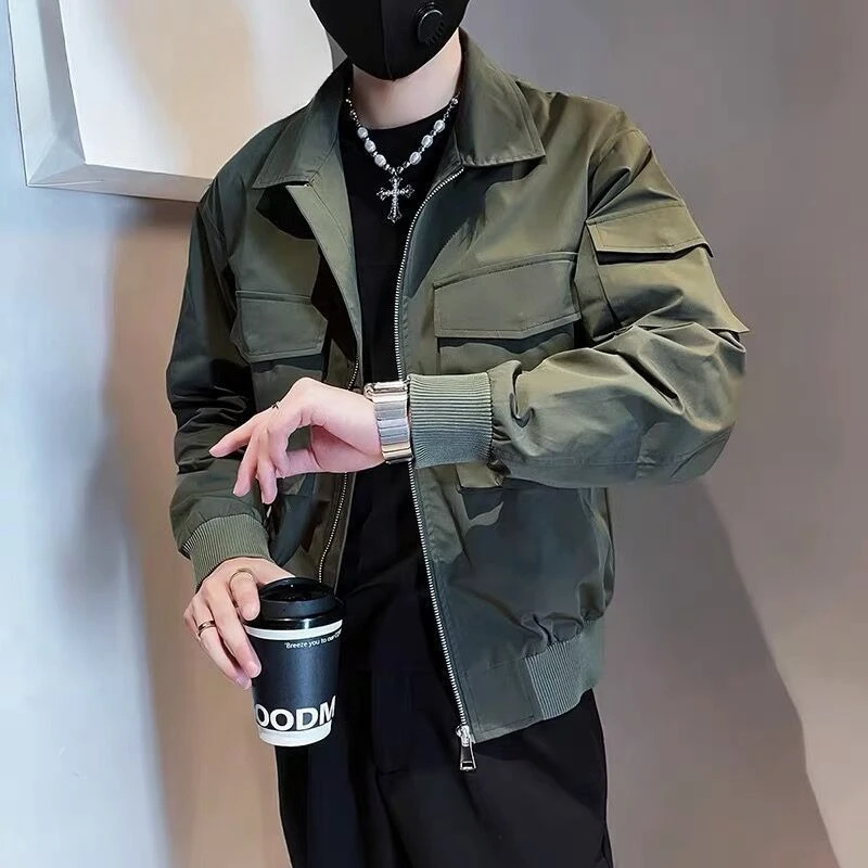 

Men's Army Green Workwear Style Multi Pocket Casual Jacket Fashionable Unstructured Blazer with Lapel Spring Autumn Outerwear