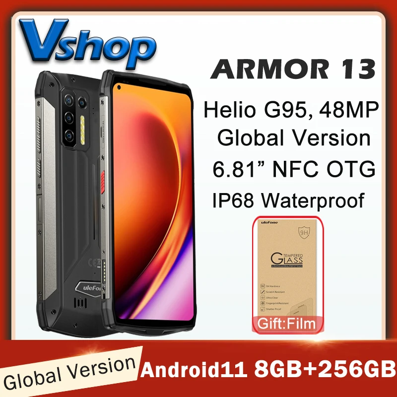 Ulefone Power Armor 13 13200mAh Waterproof Rugged Mobile Phone 8GB+256GB Android 11 Smartphone NFC OTG Cellphone