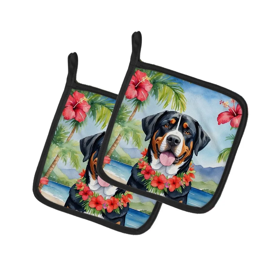 

Greater Swiss Mountain Dog Luau Pair of Pot Holders Kitchen Heat Resistant Pot Holders Sets Oven Hot Pads for Cooking Baking BB