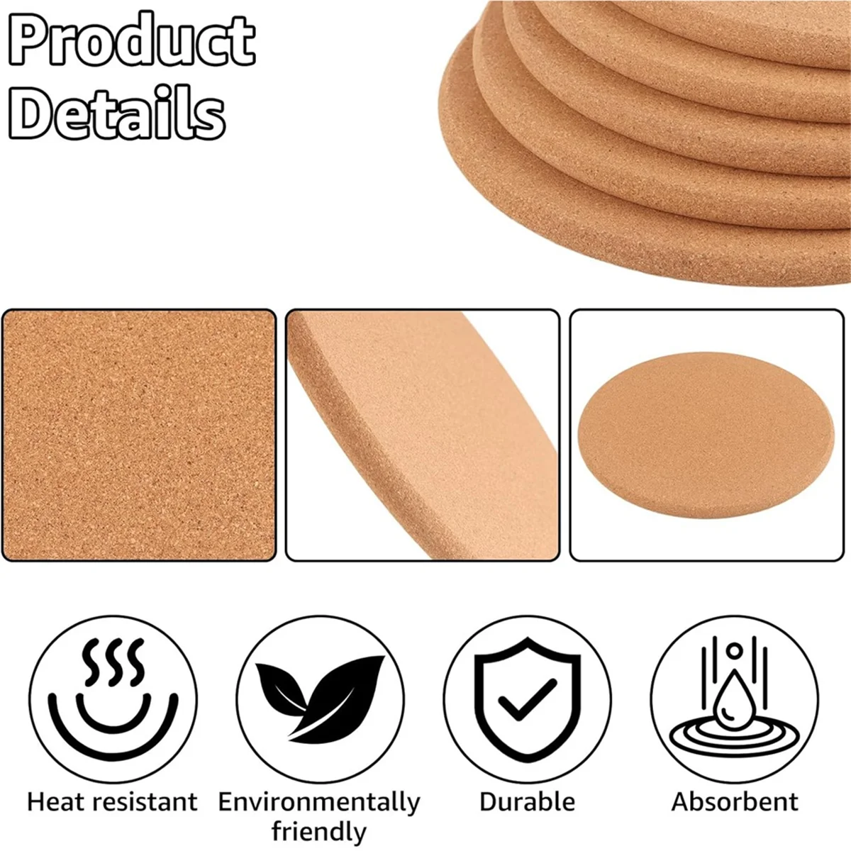 حزمة من 8 قواعد أكواب من الفلين، قواعد أكواب دائرية من الفلين، قواعد أكواب الفلين للأواني، أطباق الخزف، المقالي، المطبخ والمطعم ST