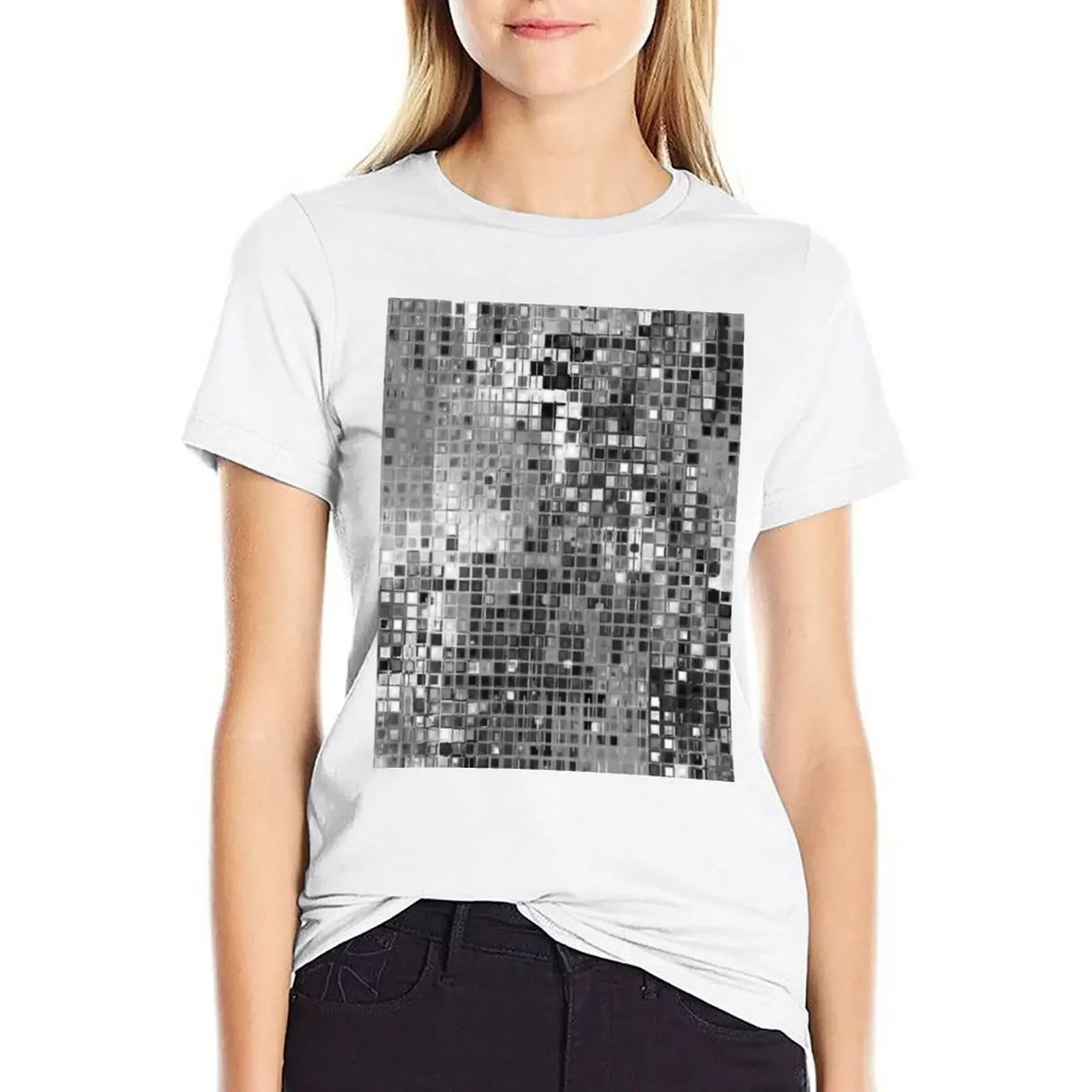 

Realistic Disco ball disco fever boogie dance 70s club disco party silver checkered elegant DOES NOT ACTUALLY SPARKLE T-shirt