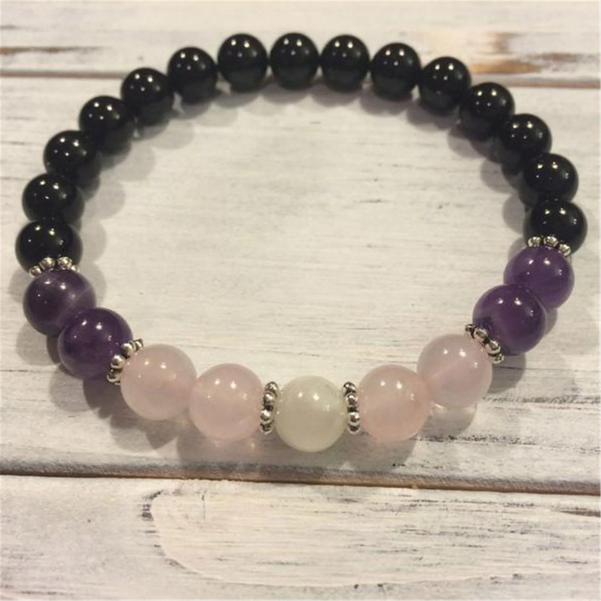 

Black Tourmaline Amethyst Beads Bracelet Wear Women Eco-Friendly Cuff Men Prayer