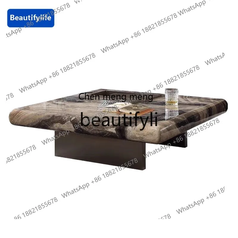

178cqy Italian Minimalist Designer Venice Brown Marble Square Living Room Floating Coffee Table