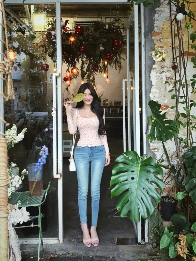 

High Waist Stretchy Korean Style Denim Jeans Women's Blue Slimming High Rise Bootcut Nine Patchwork Trendy Ladies Jeans