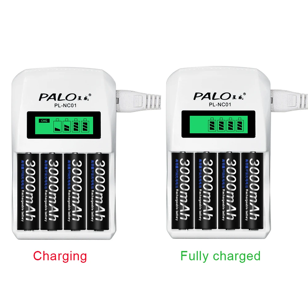 بالو 1.2 فولت AA بطاريات قابلة للشحن 3000mAh ni-mh AA بطارية قابلة للشحن مع شاشة الكريستال السائل شاحن بطاريات ذكي ل سيارات لعبة