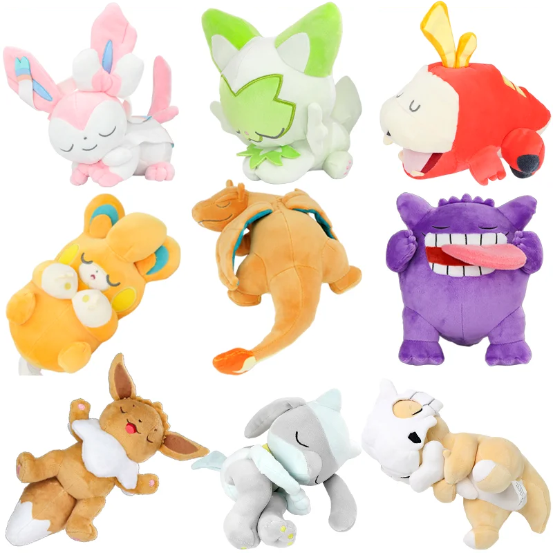 pokemon-dormindo-sprigatito-charizard-sylveon-fuecoco-brinquedos-de-pelucia-kawaii-poamo-eevee-gengar-cubone-furret-peluche-bonecas-presentes-criancas
