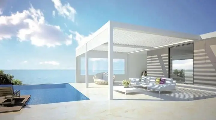 

Modern Waterproof Aluminum Louvered Pergola with Remote Control Bioclimatic Motorized Garden Gazebo for Patio Swimming Pool