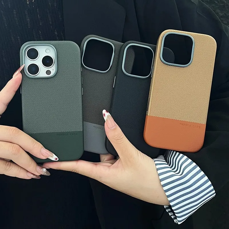 

Роскошный деловой двухцветный противоударный чехол для Iphone 16, 15, 14, 13 Pro Max, кожаный лоскутный магнитный чехол для телефона с ромбовидным узором