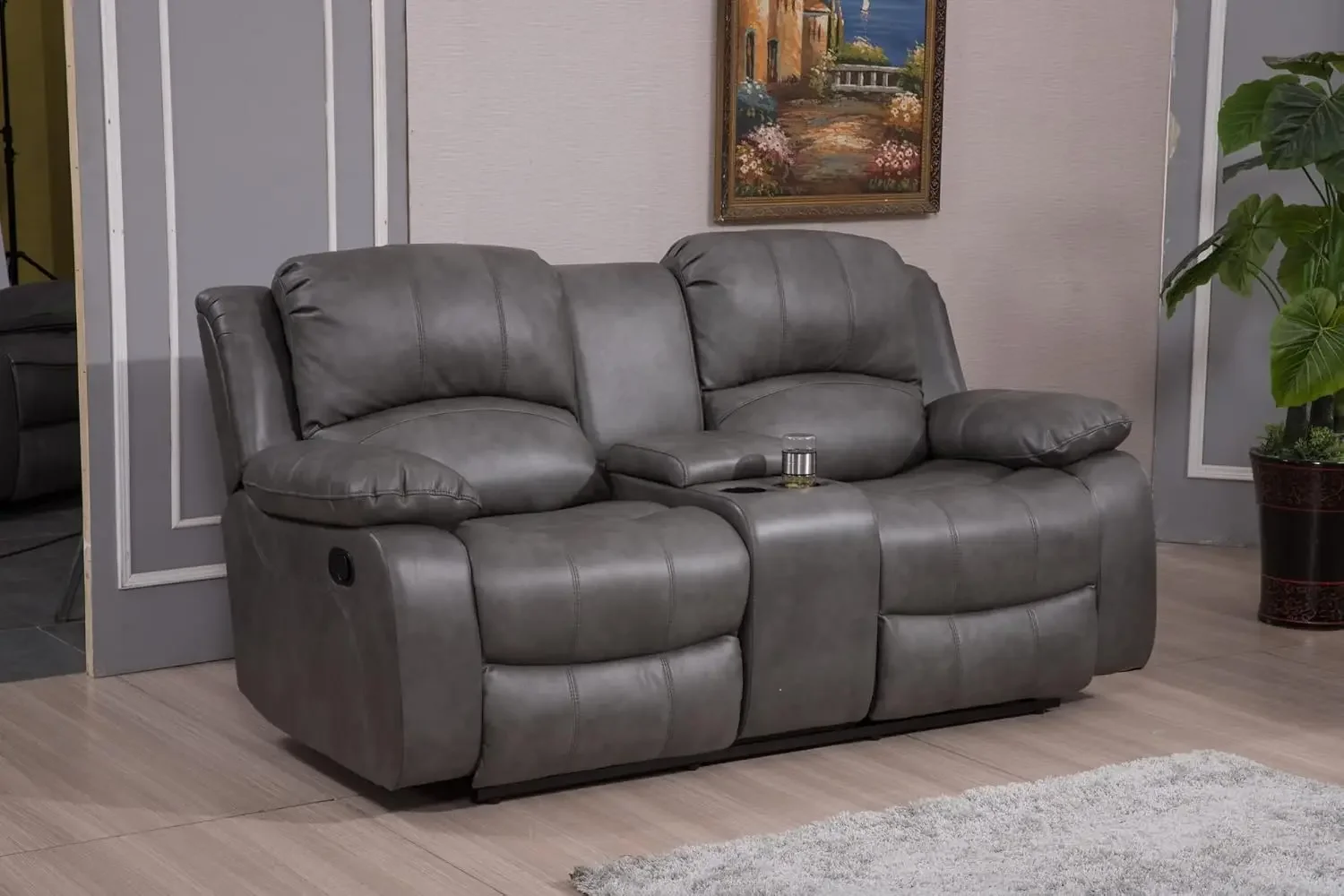 حار sales2PC الجلود الهواء أريكة استلقاء Loveseat مجموعة غرفة المعيشة مجموعة 8018 ألوان متعددة (رمادي)