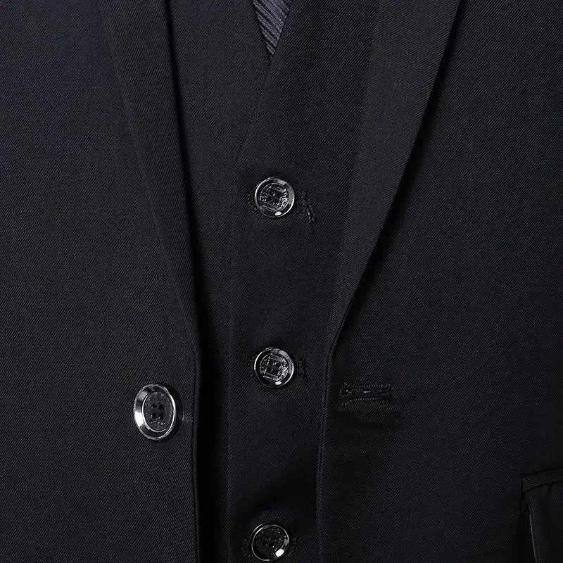 S-8XL Solid-colored Suit Men Fashion Casual Outdoor Gentleman Business Wedding Slim-fit Formal British Style Wedding 3-piece Set - Image 3