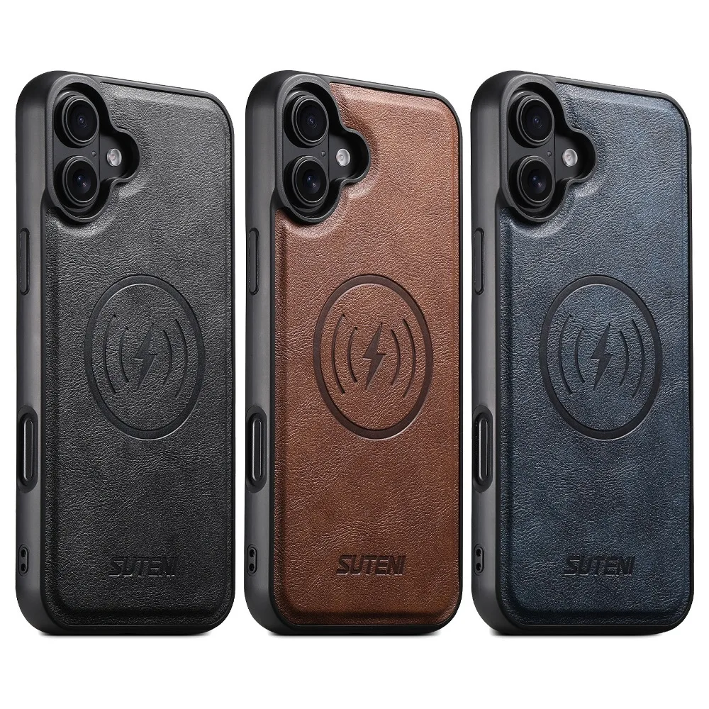 

Fashion Solid Color Leather Phone Case for iPhone Air 12 13 14 15 16 Plus 17 Pro Max with Support Magnetic Charging