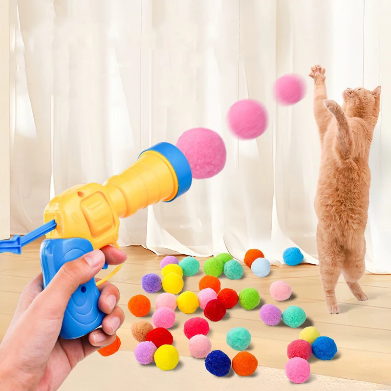 Cat Interactive Shooting Gun Creative Mini Shooting Training Plush Ball Elastic Ball Pet Supplies Things For Cats Toys Products