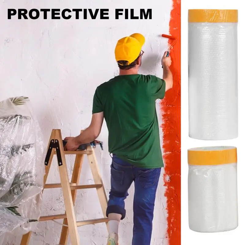 Pre Taped Masking Film Pre-Taped Waterproof Masking Film Drop Cloth For Painting Protective Film Roll For Covering Automotive