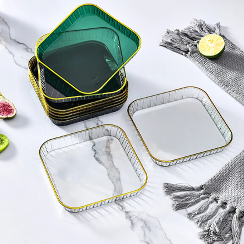 

Transparent Trays Gold Plates Dinner Light Rectangular Luxury Plastic Tea Drink Grocery Tablet Household Thickened Fruit Dishes