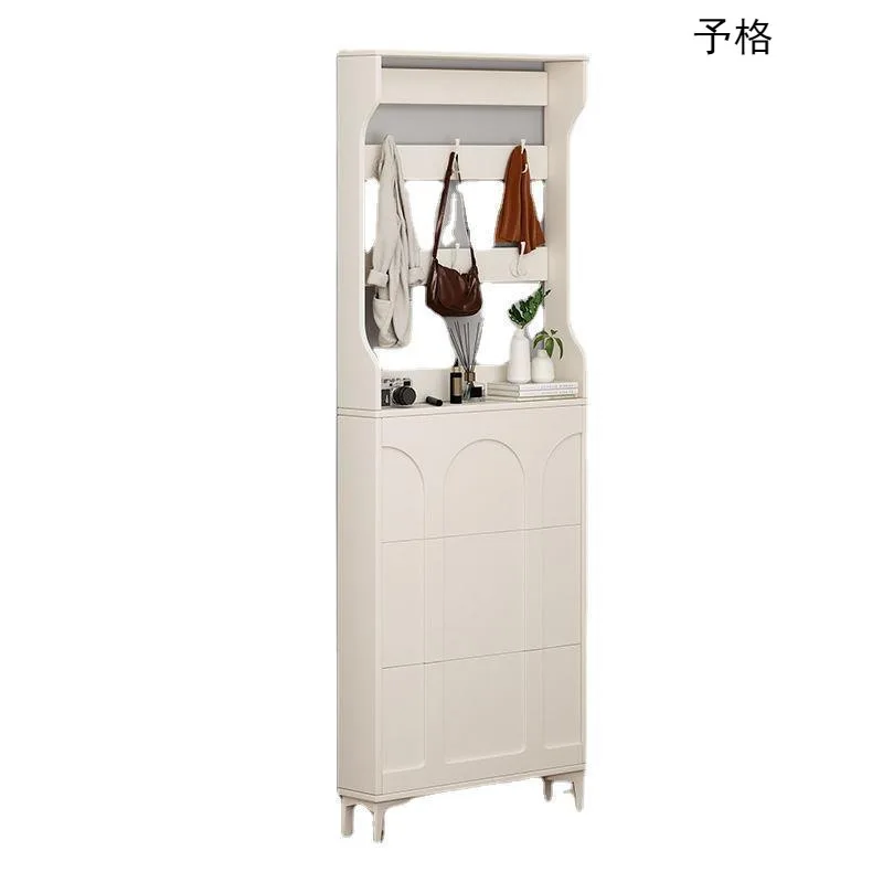 Small apartment cream wind ultra-thin shoe cabinet with hanger integrated household