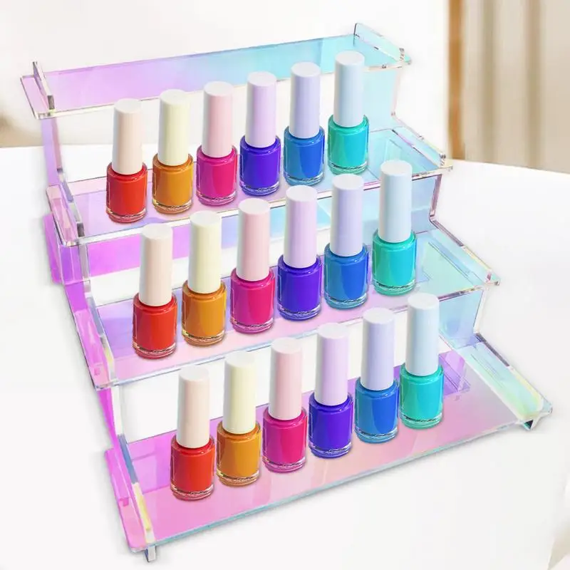 Iridescent Acrylic Display Risers Rainbow Risers Acrylic Stands 4 Tiered Rectangle Tabletop Rainbow Shelf Showcase For Jewelry