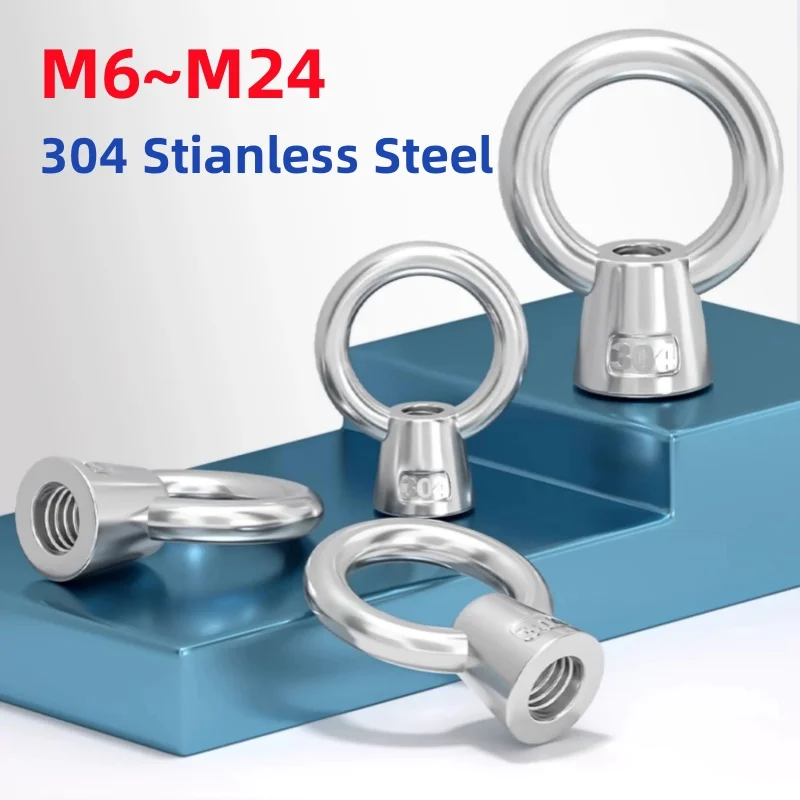 M6 M8 M10 M12 M16 M20 M24 304 Stianless Steel Japanese Eye Nuts Lifting Rings Marine-Grade Hardware Rigging Hoisting Industrial