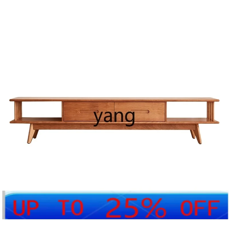 

LMMTV Cabinet and Tea Table Combination Wood Color Small Apartment Cherrywood Furniture Simple Solid Wood Style