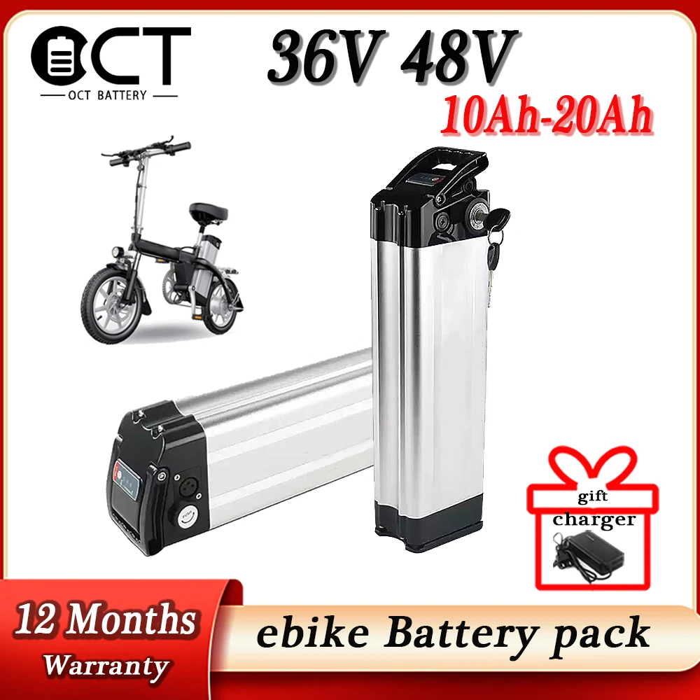 Li-ion Battery for Electric Bike and BicycleSeat Tube Silver Fish for Akku 48V 250W, 350W, 500W Motor, 48V, 10Ah, 13Ah, 20Ah