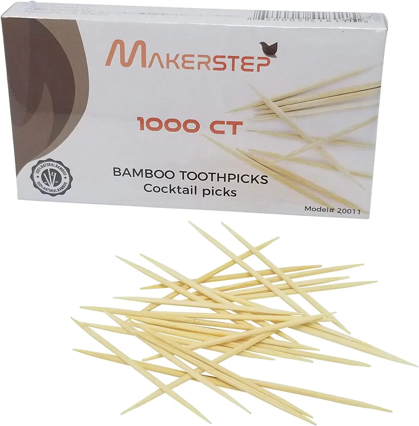 

100% Natural Bamboo Toothpicks 1000 Pieces, Sturdy Cocktail Safe Large Round Storage Box Party Appetizer Olive Barbecue Fruit Te
