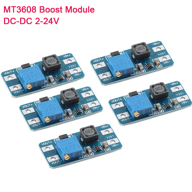 5 szt./1 szt. MT3608 DC-DC Regulowany Moduł Podwyższający Napięcie 2A DC DC Konwerter Podwyższający Napięcie 2-24V do 5V 9V 12V 28V Moduł Zasilania Booster