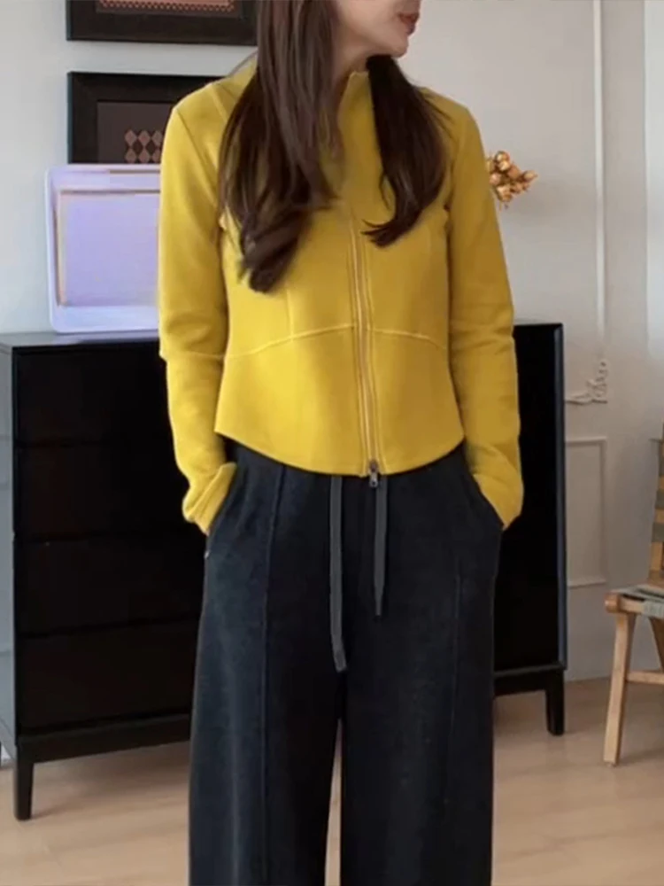 

Faionable Stand Collar Double Zipper Color Hoodie Women's Slim Fit Winter New Sle Zipper Open Cardigan Top Women's ...