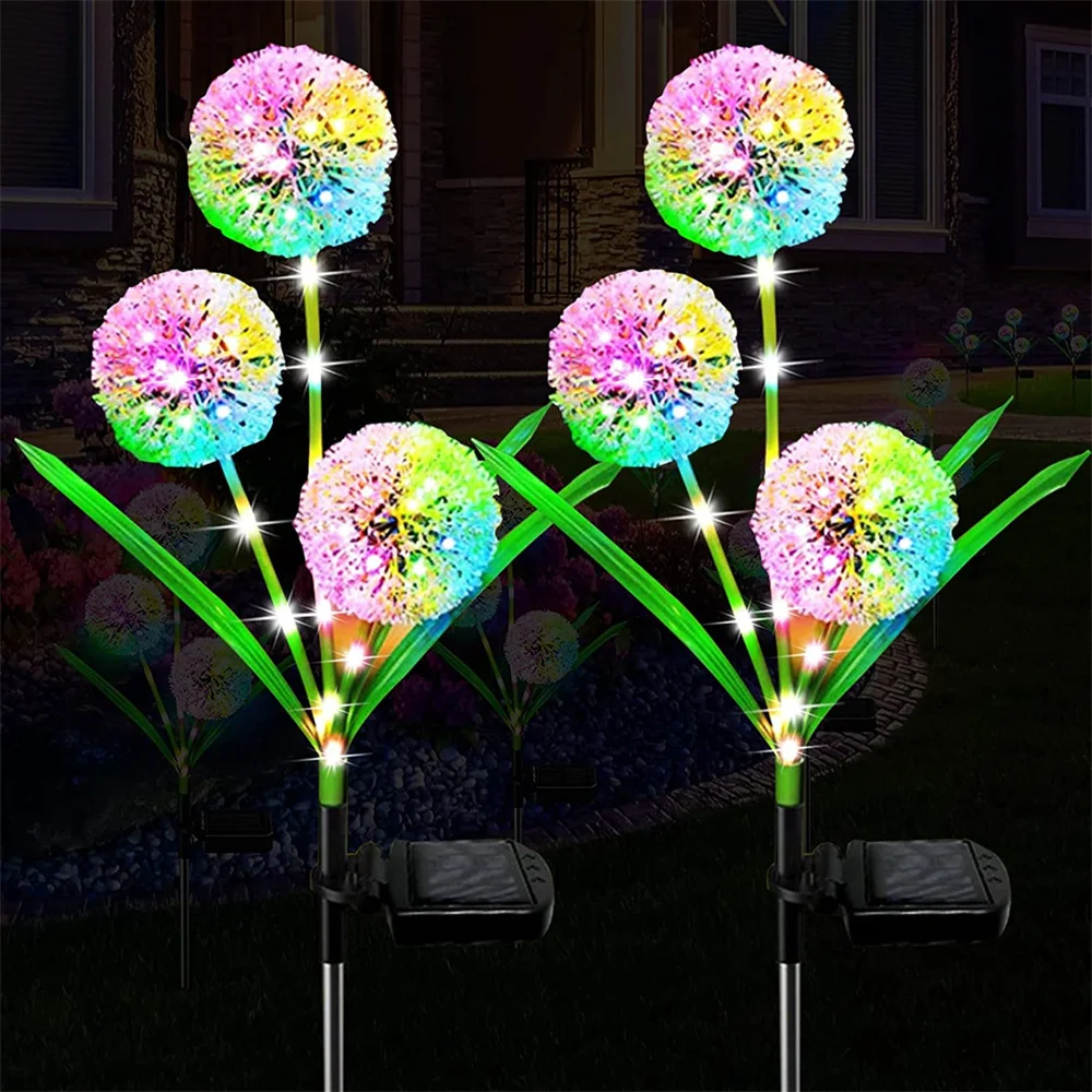 Lámpara Solar de pie con bola de flor de diente de león, luz impermeable para exteriores, estacas de flores de hadas para decoración de jardín y boda, 36LED